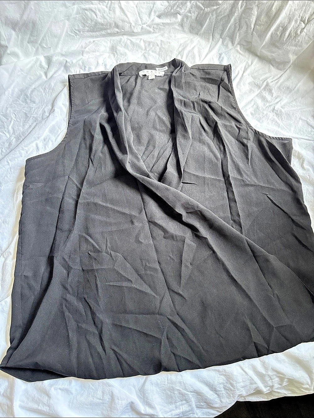 CHAUS Womens Black Wrap blouse